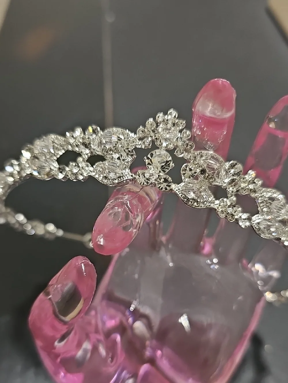 David's Bridal Tiarar Crested Crystal Embellished Head Piece Silver Tone Hair